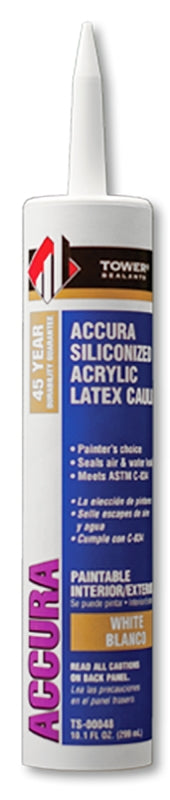 TOWER SEALANTS Tower Sealants ACCURA TS-00048 Silicone Caulk, White, 7 to 14 days Curing, 40 to 140 deg F, 10.1 fl-oz Tube PAINT TOWER SEALANTS
