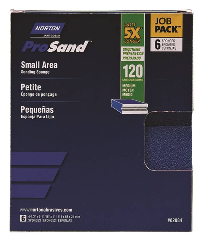NORTON Norton ProSand 82084 Sanding Sponge, 4-1/2 in L, 2-11/16 in W, 120 Grit, Medium, Aluminum Oxide Abrasive BUILDING MATERIALS NORTON