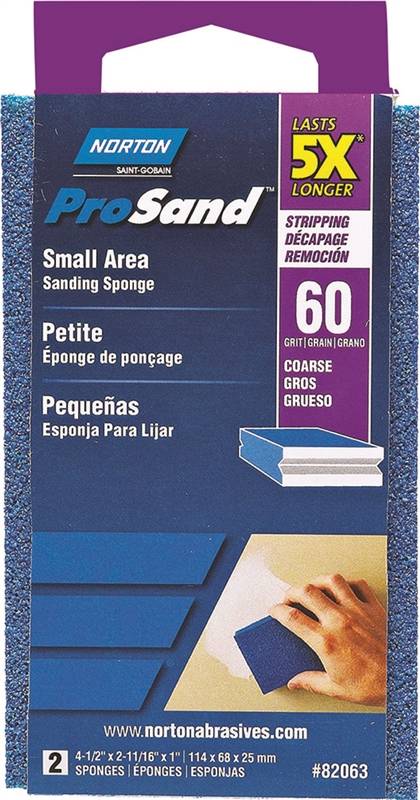 NORTON Norton ProSand 82063 Sanding Sponge, 4-1/2 in L, 2-11/16 in W, 60 Grit, Medium, Aluminum Oxide Abrasive BUILDING MATERIALS NORTON