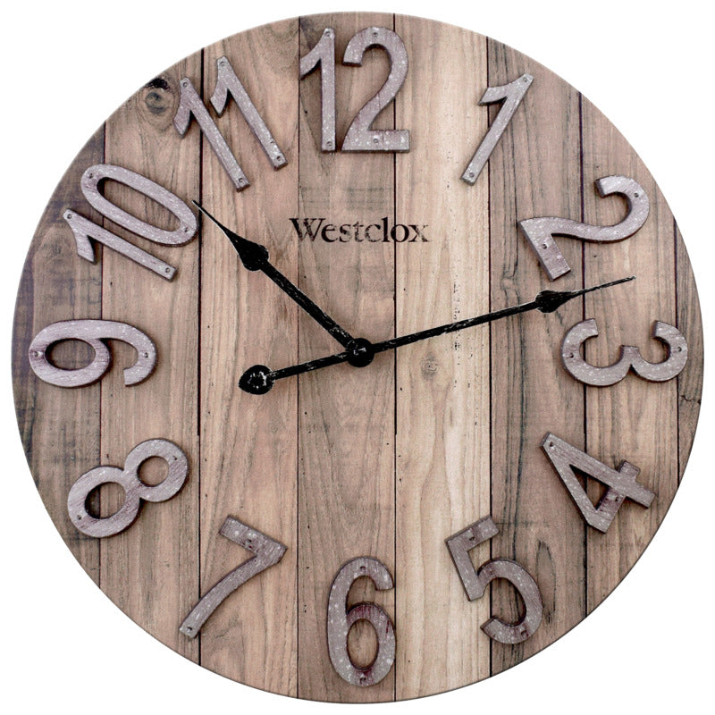 WESTCLOX Westclox 38070 Clock, 15-1/2 in Dia, Round, Brown Frame, Wood Clock Face, Analog HOUSEWARES WESTCLOX