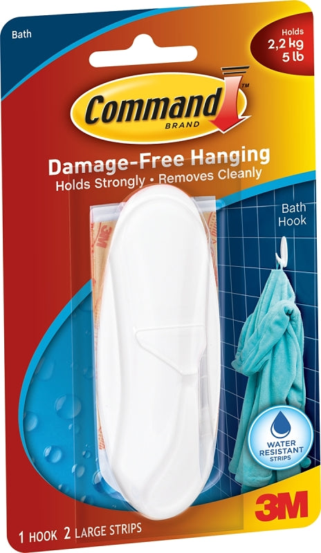 COMMAND Command 17083B Designer Hook, 4-1/8 in L x 1-1/2 in W x 1-1/2 in H Dimensions, 3/4 in Opening, 5 lb, 1-Hook, Plastic