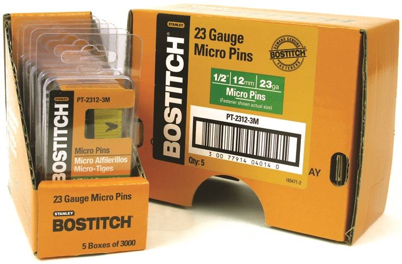 BOSTITCH Bostitch PT-2312-3M Pin Nail, 0.64 in Dia, 1/2 in L, 23 ga Thick, Steel, Bright HARDWARE & FARM SUPPLIES BOSTITCH