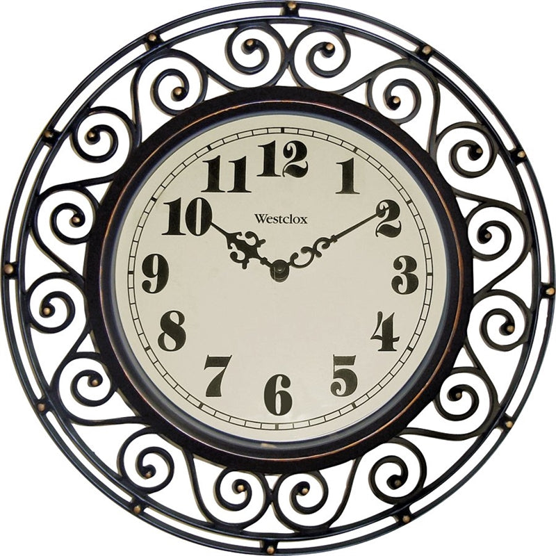 WESTCLOX Westclox 32021 Clock, 12 in Dia, Round, Dark Brown Frame, Plastic Clock Face, Analog, Glass Lens HOUSEWARES WESTCLOX