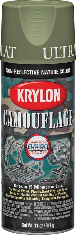 KRYLON Krylon K04296077 Camouflage Spray Paint, Ultra Flat, Woodland Light Green, 12 oz, Can PAINT KRYLON