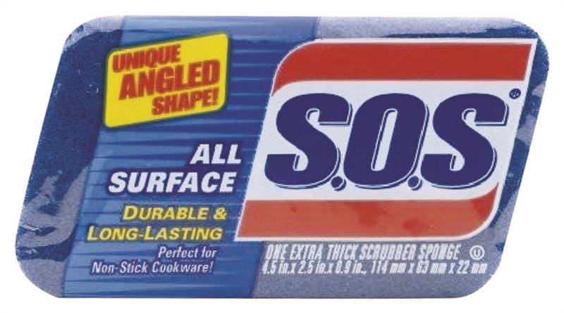 S.O.S S.O.S 91017 Scrub Sponge, 4-1/2 in L, 2-1/2 in W, 1 in Thick, Scrim, Blue