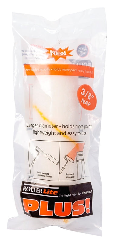 ROLLERLITE RollerLite Hi-Pro Plus 68HP038 Roller Cover, 3/8 in Thick Nap, 6 in L, Acrylic Cover, White