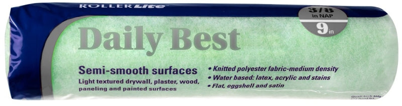 ROLLERLITE RollerLite Daily Best 9DBA038 Roller Cover, 3/8 in Thick Nap, 9 in L, Polyester Cover PAINT ROLLERLITE