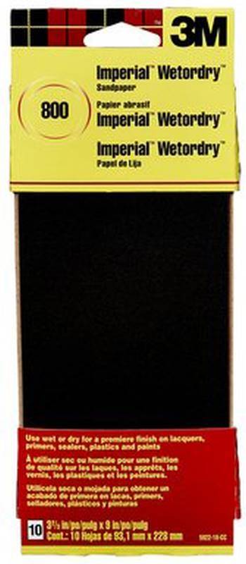 3M 3M 5922-18-CC Sandpaper, 9 in L, 3.66 in W, Ultra Fine, 800 Grit, Silicon Carbide Abrasive, Paper Backing PAINT 3M