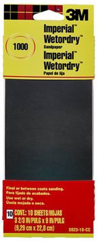 3M 3M 5923-18-CC Sandpaper, 9 in L, 3.66 in W, Ultra Fine, 1000 Grit, Silicon Carbide Abrasive, Paper Backing