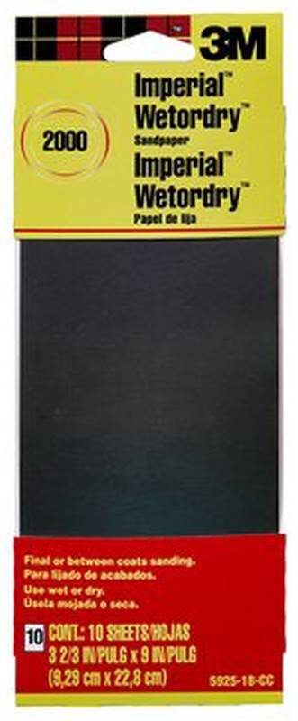 3M 3M 5925-18-CC Sandpaper, 9 in L, 3.66 in W, Ultra Fine, 2000 Grit, Silicon Carbide Abrasive, Paper Backing PAINT 3M