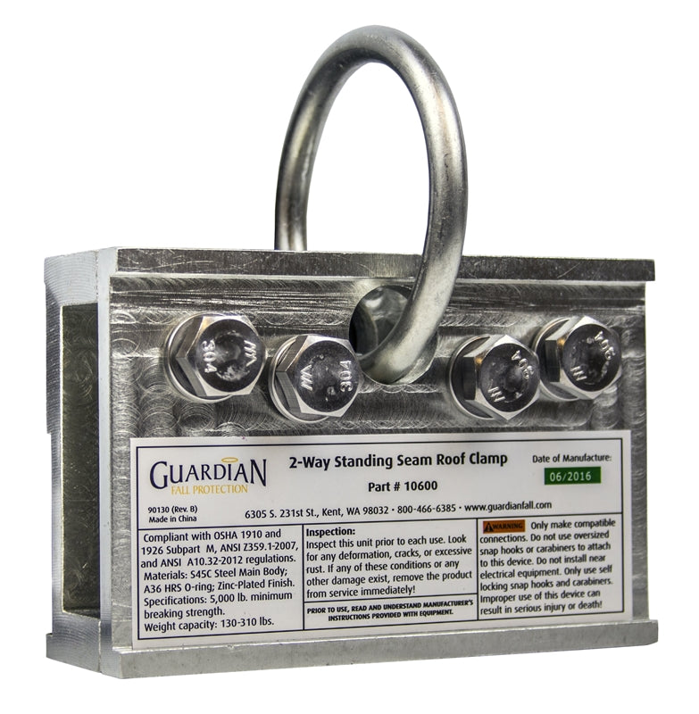 QUALCRAFT INDUSTRIES Guardian Fall Protection 10600 2-Way Universal Standing Seam Roof Clamp, Galvanized Steel AUTOMOTIVE QUALCRAFT INDUSTRIES