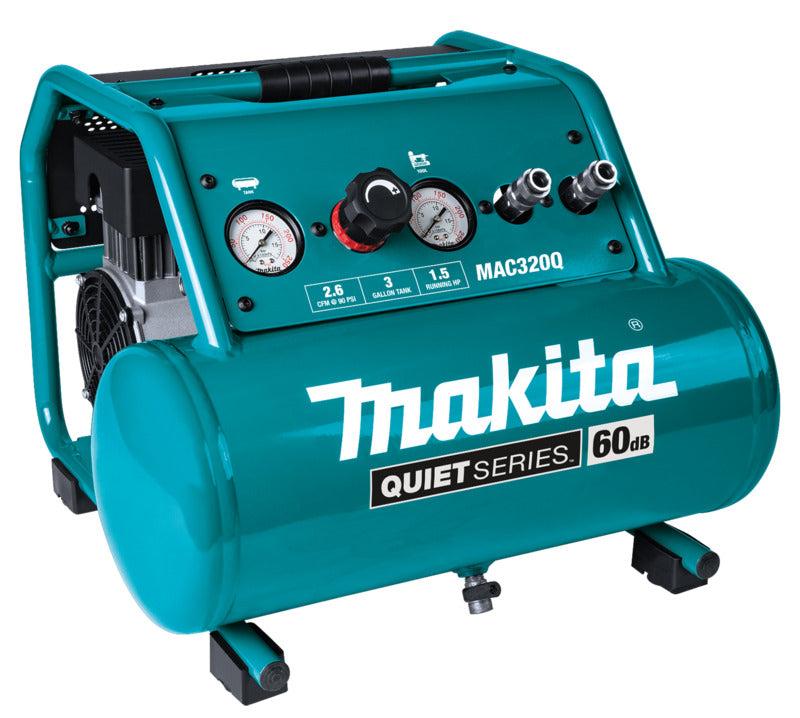 MAKITA Makita QUIET Series MAC320Q Portable Electric Air Compressor, Tool Only, 3 gal Tank, 1-1/2 hp, 120 V, 135 psi Pressure