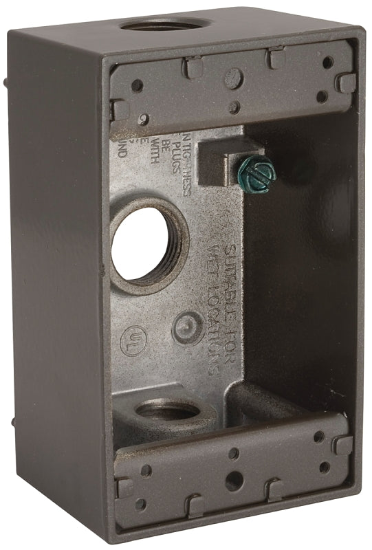 HUBBELL Hubbell 5320-7 Weatherproof Box, 8.3 cu-in, 3-Outlet, 1-Gang, Aluminum, Bronze, Powder-Coated ELECTRICAL HUBBELL
