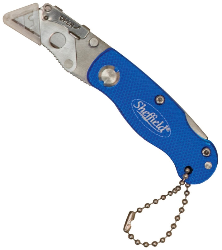 SHEFFIELD Sheffield 12116 Utility Knife, 1-1/2 in L Blade, Stainless Steel Blade, Curved Handle, Blue Handle
