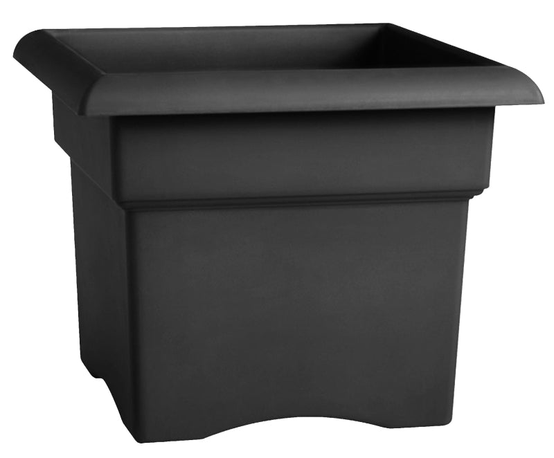 BLOEM Bloem 57914 Box Planter, 14 in W, 14 in D, Square, Thick Wall Design, Plastic, Black LAWN & GARDEN BLOEM