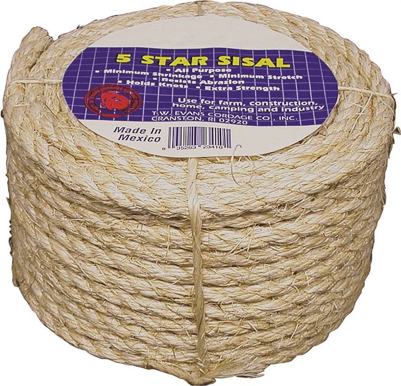 TW EVANS CORDAGE T.W. Evans Cordage 23-210 Rope, 1/4 in Dia, 100 ft L, 900 lb Working Load, Sisal HARDWARE & FARM SUPPLIES TW EVANS CORDAGE