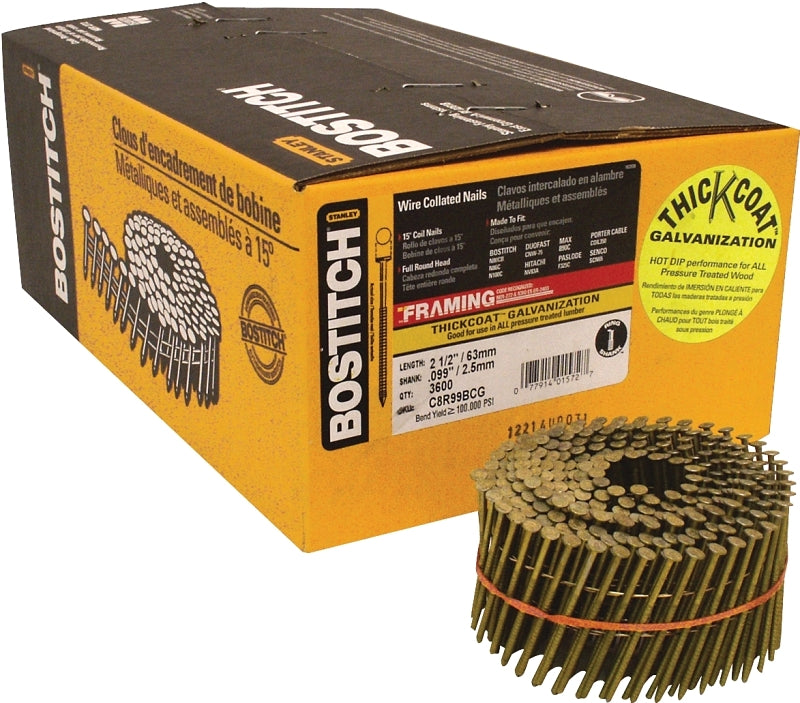 BOSTITCH Bostitch C8R99BCG Framing Nail, 2-1/2 in L, Steel, Thickcoat, Ring Shank HARDWARE & FARM SUPPLIES BOSTITCH