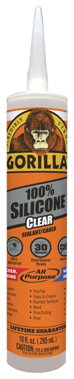 GORILLA Gorilla 8050002 Silicone Sealant, Clear, 1 days Curing, -40 to 350 deg F, 10 oz Cartridge