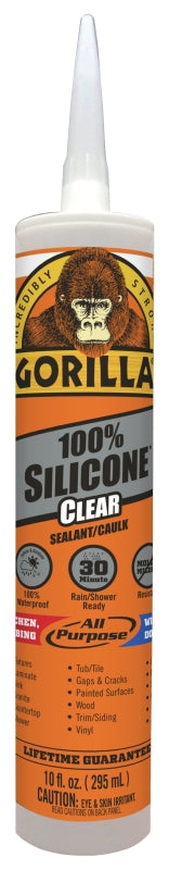 GORILLA Gorilla 8050002 Silicone Sealant, Clear, 1 days Curing, -40 to 350 deg F, 10 oz Cartridge