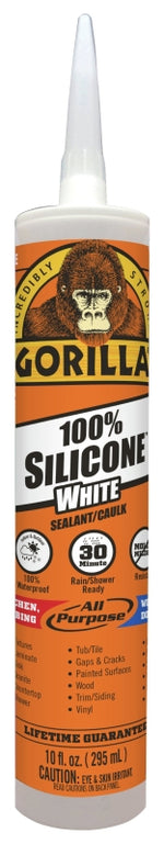 GORILLA Gorilla 8060002 Silicone Sealant, White, 1 days Curing, -40 to 350 deg F, 10 oz Cartridge