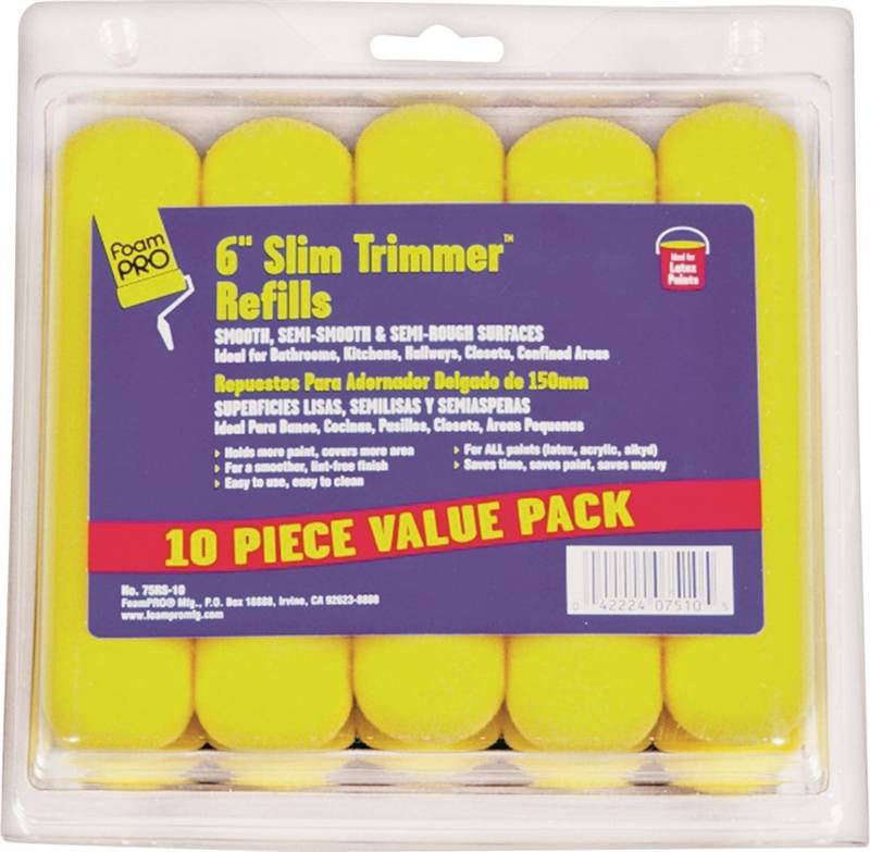 FOAMPRO Foampro 75RS-10 Trimmer Refill, 3/8 in Thick Nap, 6 in L, Foam Cover, 10/PK