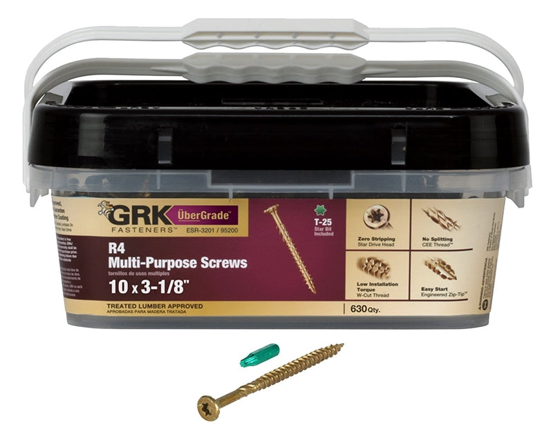 GRK FASTENERS GRK Fasteners R4 95200 Screw, #10 Thread, 3-1/8 in L, W-Cut Thread, Bugle Head, Star Drive, Steel, Climatek-Coated HARDWARE & FARM SUPPLIES GRK FASTENERS