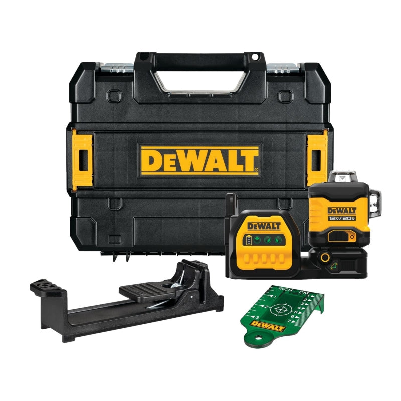 BLACK & DECKER DEWALT DCLE34030GB Cross Line Laser Level, 165 ft, 1/8 in at 30 ft Accuracy, Green Laser, 3-Beam