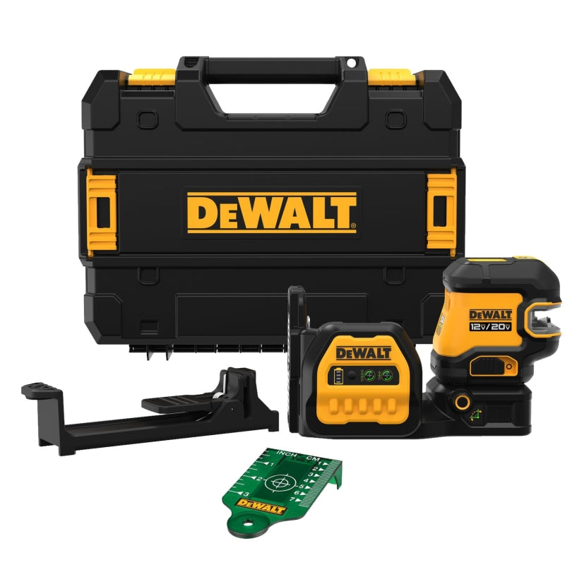 BLACK & DECKER DEWALT DCLE34520GB Cross Line Laser Level, 165 ft, 1/8 in at 30 ft Accuracy, 2-Beam, Green Laser