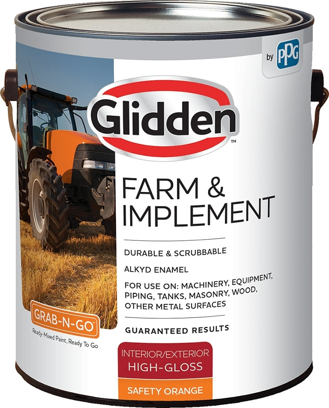 GLIDDEN Glidden GLFIIE50OR-01 Exterior Paint, High-Gloss, Safety Orange, 1 gal