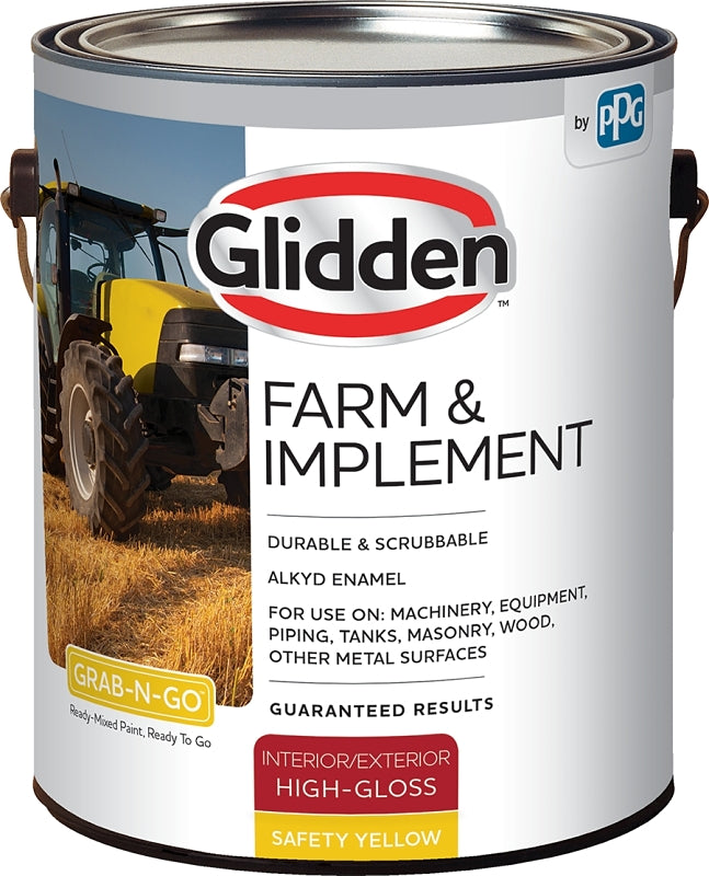 GLIDDEN Glidden GLFIIE50YE-01 Exterior Paint, High-Gloss, Safety Yellow, 1 gal