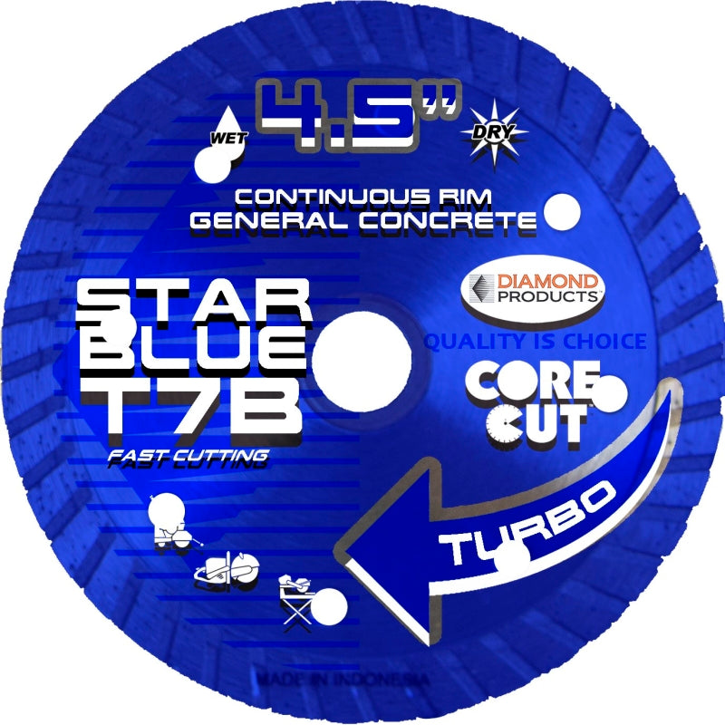 DIAMOND PRODUCTS Diamond Products Star Blue 74960 High-Speed Saw Blade, 4-1/2 in Dia, 7/8 in Arbor, Diamond Cutting Edge, Turbo Rim TOOLS DIAMOND PRODUCTS