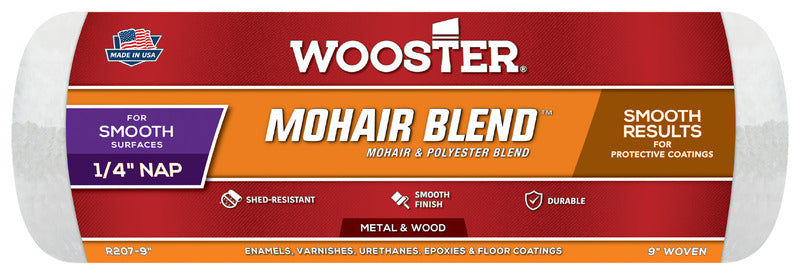 WOOSTER BRUSH Wooster R207-9 Roller Cover, 1/4 in Thick Nap, 9 in L, Fabric Cover, White PAINT WOOSTER BRUSH