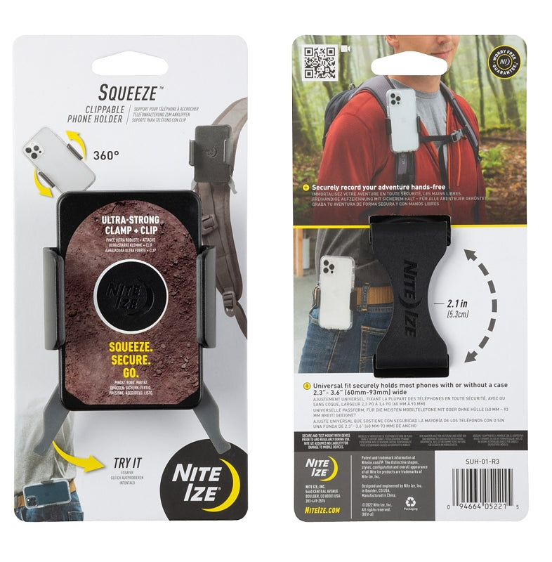 NITE IZE Nite Ize Squeeze Series SUH-01-R3 Phone Holder, Clippable Mounting