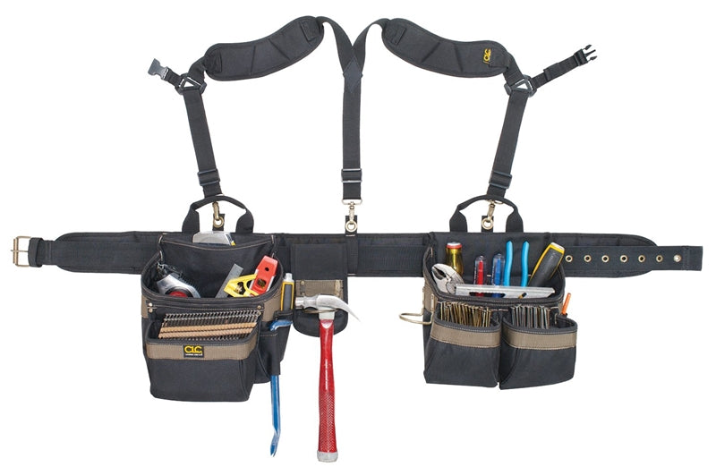 HULTAFORS CLC Tool Works Series 1614 Tool Belt, 29 to 46 in Waist, Polyester, Black/Khaki, 20-Pocket TOOLS HULTAFORS