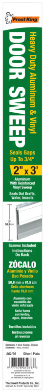 FROST KING Frost King A62/36H Door Sweep, 36 in L, 2 in W, Aluminum Flange, Silver Insert Color, Vinyl Insert HARDWARE & FARM SUPPLIES FROST KING