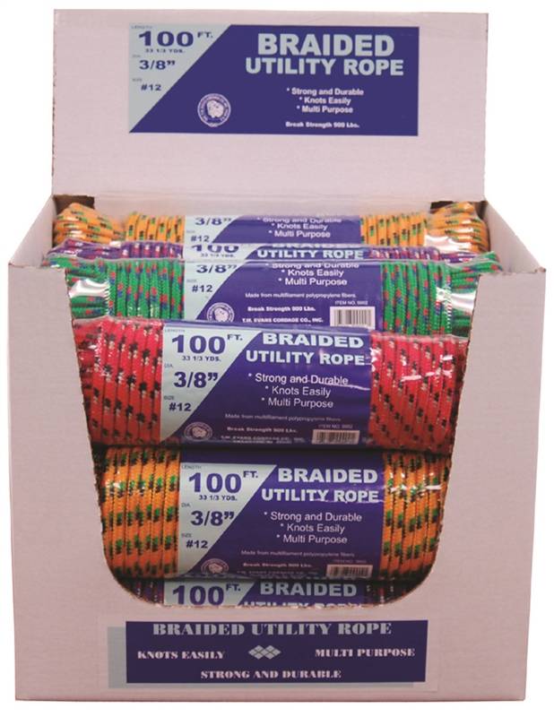 TW EVANS CORDAGE T.W. Evans Cordage 99022 Utility Rope Display, 3/8 in Dia, 100 ft L, Polypropylene HARDWARE & FARM SUPPLIES TW EVANS CORDAGE