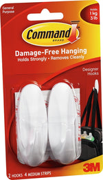 COMMAND Command 17081-2VP Designer Hook, 3 lb, 4 -Hook, Plastic, White ELECTRICAL COMMAND