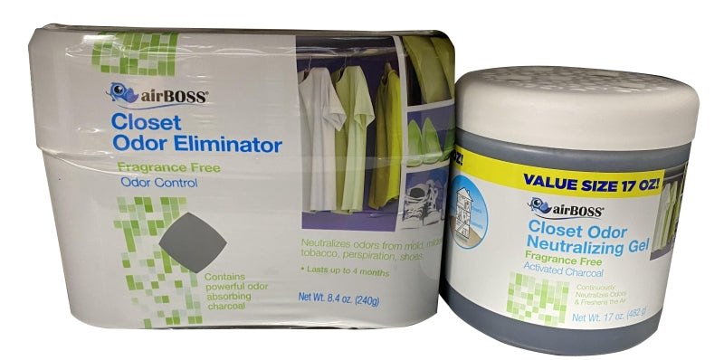 WILLERT HOME PRODUCTS airBOSS 6114.6T Closet Odor Neutralizer, Fragrance Free, 17 oz, Gel, Black