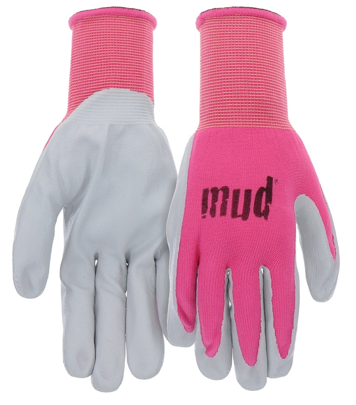 MUD Mud MD31031SP-WXS Gloves, Women's, XS, 8-3/4 in L, Knit Wrist, Seamless Cuff, Nitrile Coating, Nylon Glove, Pink