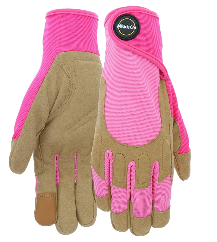 MIRACLE-GRO Miracle-Gro MG86208/WXS High-Dexterity High-Performance Gloves, Women's, XS/S, 3-1/2 in L, Reinforced Thumb, Pink