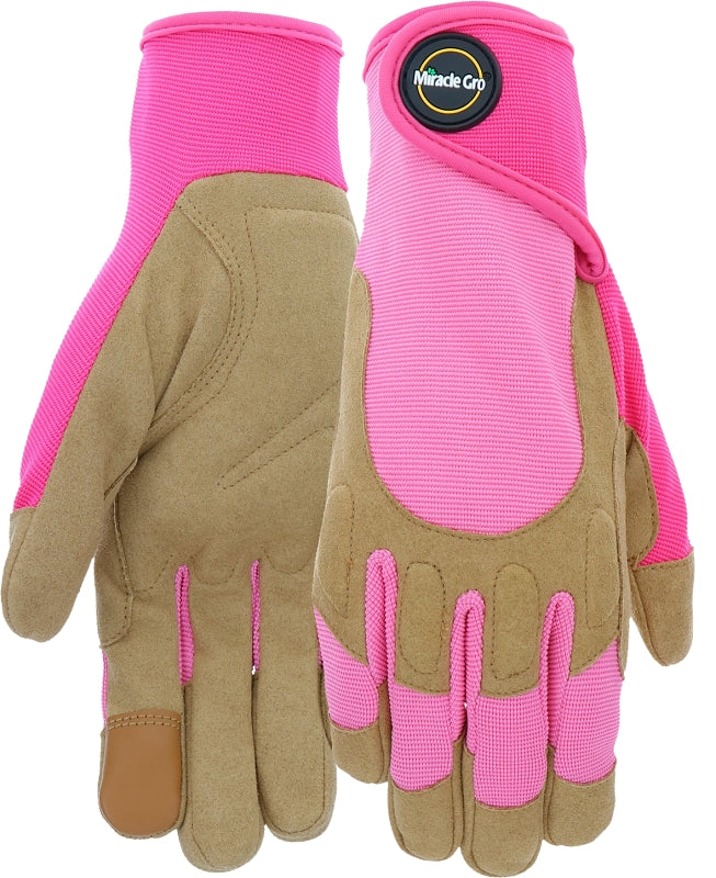 MIRACLE-GRO Miracle-Gro MG86208/WML Gloves, Women's, M/L, 4 in L, Reinforced Thumb, Hook and Loop Cuff, Synthetic Leather, Pink