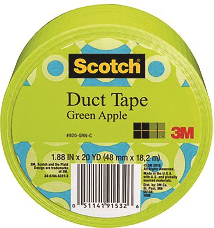 3M 3M 920-GRN-C Duct Tape, 20 yd L, 1.88 in W, Cloth Backing, Green Apple