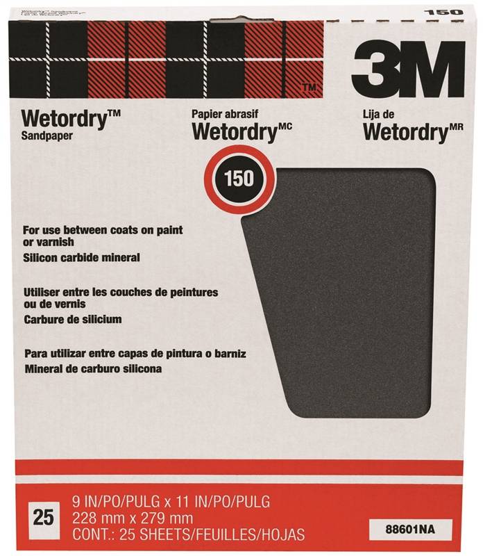 3M 3M 88601 Sandpaper, 11 in L, 9 in W, 150 Grit, Fine, Silicone Carbide Abrasive