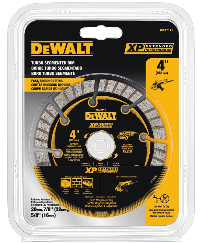DEWALT DEWALT DW4711T Saw Blade, 4 in Dia, 20 mm Arbor, Segmented, Turbo Rim TOOLS DEWALT