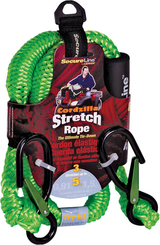 CORDZILLA SecureLine CZB3 Stretch Rope, 8 mm Dia, 3 ft L, Polypropylene, Green, 400 lb Working Load AUTOMOTIVE CORDZILLA