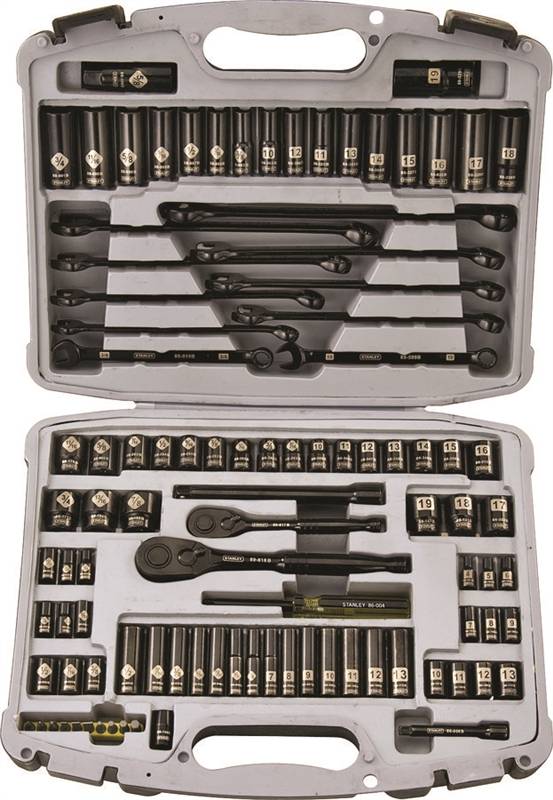 STANLEY STANLEY 92-839 Socket Set, Vanadium Steel, Chrome, Black, Specifications: 1/4, 3/8 in Drive Size TOOLS STANLEY