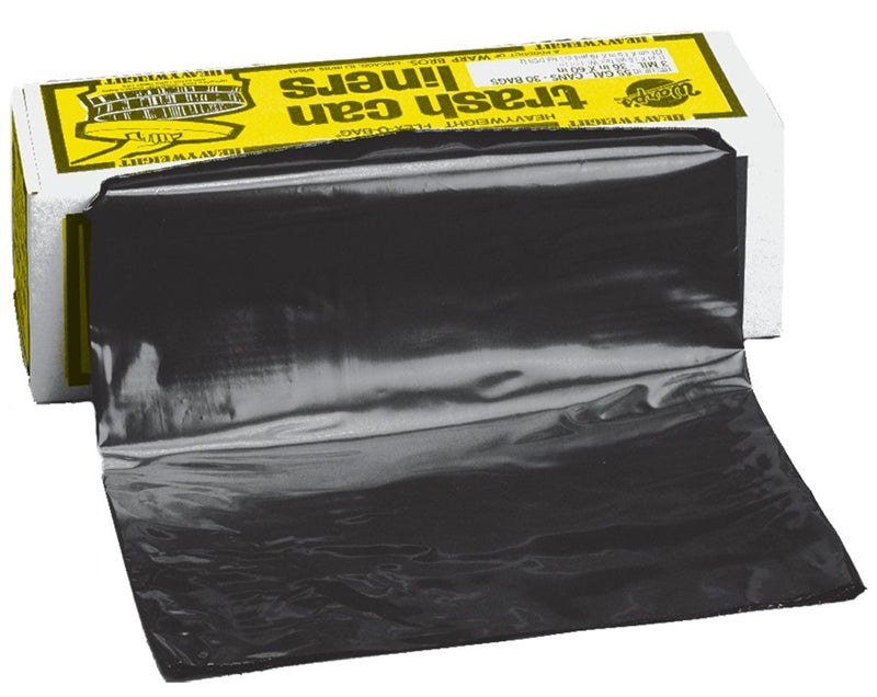 WARP'S Warp's FLEX-O-BAG HB55-30 Trash Can Liner, 55 gal Capacity, Plastic, Black