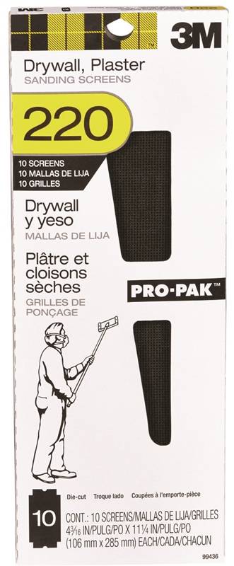 3M 3M 99436 Sanding Screen, 11 in L, 4-3/16 in W, 220 Grit, Silicone Carbide Abrasive, Cloth Backing