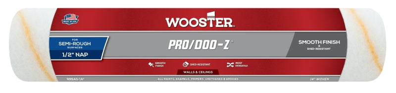 WOOSTER BRUSH Wooster RR643-14 Roller Cover, White, 1/2 in Thick Nap, 14 in L PAINT WOOSTER BRUSH