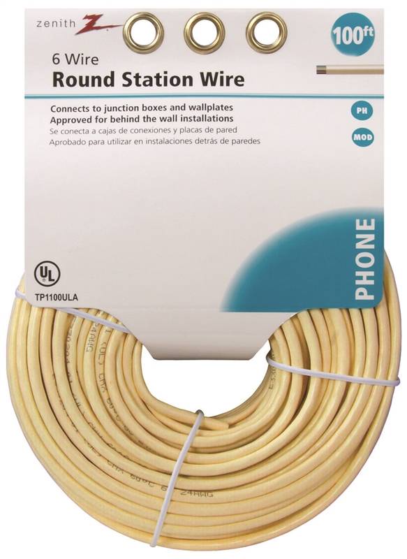 ZENITH Zenith TP1100ULA Telephone Wire, 24 AWG Wire, Almond Sheath, 100 ft L ELECTRICAL ZENITH